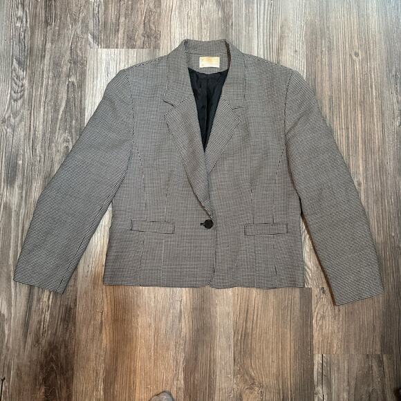 Vintage Pendleton Houndstooth Blazer Women’s Size 14 Black White Tapered Back - Picture 1 of 10